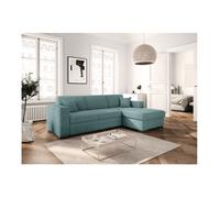 Canapé d'angle droit 4 places FUJI XL convertible avec coffre en velours côtelé - Bleu clair - L262 x P157 x H83cm - LOUNGITUDE