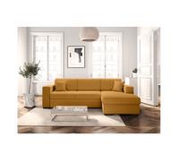 Canapé d'angle droit 4 places FUJI XL convertible avec coffre en velours côtelé - Jaune - L262 x P157 x H83cm - LOUNGITUDE