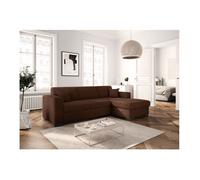 Canapé d'angle droit 4 places FUJI XL convertible avec coffre en velours côtelé - Marron - L262 x P157 x H83cm - LOUNGITUDE