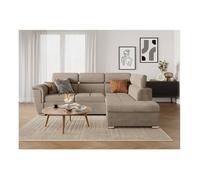 Canapé d'angle droit 4 places PAOLA convertible avec coffre en velours côtelé - Taupe - L252 x P188 x H76cm - LOUNGITUDE
