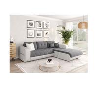 Canapé d'angle Droit 4 places SUZIE convertible en Simili et Microfibre - Blanc et Gris - L246 x 188 x 80cm - LOUNGITUDE