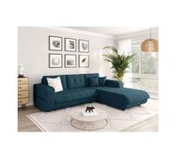 Canapé d'angle Droit 4 places SUZIE convertible en Tissu - Bleu pétrole - L246 x 188 x 80cm - LOUNGITUDE