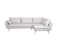 Canapé d'angle droit scandinave 5 places en tissu gris clair chiné et bois clair CREEP