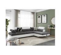 Canapé d'angle droit 5 places RIO convertible avec coffre en microfibre et simili - Blanc/Gris - L271 x P192 x H70cm - LOUNGITUDE