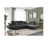 Canapé d'angle droit 5 places RIO convertible avec coffre en microfibre et simili - Gris/Noir - L271 x P192 x H70cm - LOUNGITUDE