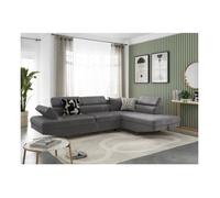 Canapé d'angle droit 5 places RIO convertible avec coffre en microfibre - Gris - L271 x P192 x H70cm - LOUNGITUDE