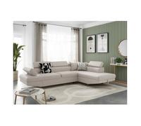 Canapé d'angle droit 5 places RIO convertible avec coffre en tissu - Beige - L271 x P192 x H70cm - LOUNGITUDE