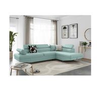 Canapé d'angle droit 5 places RIO convertible avec coffre en tissu - Bleu clair - L271 x P192 x H70cm - LOUNGITUDE