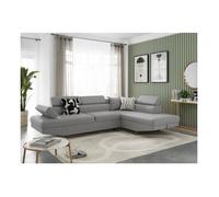 Canapé d'angle droit 5 places RIO convertible avec coffre en tissu - Gris clair - L271 x P192 x H70cm - LOUNGITUDE