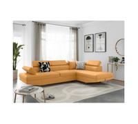 Canapé d'angle droit 5 places RIO convertible avec coffre en tissu - Jaune ocre - L271 x P192 x H70cm - LOUNGITUDE