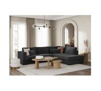 Canapé d'angle droit BELAMI XXL 6 places en velours côtelé - Gris foncé - L303 x P228 x H86cm - LOUNGITUDE