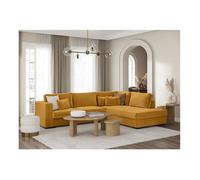 Canapé d'angle droit BELAMI XXL 6 places en velours côtelé - Jaune - L303 x P228 x H86cm - LOUNGITUDE