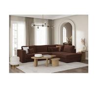 Canapé d'angle droit BELAMI XXL 6 places en velours côtelé - Marron - L303 x P228 x H86cm - LOUNGITUDE
