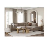 Canapé d'angle droit BELAMI XXL 6 places en velours côtelé - Taupe - L303 x P228 x H86cm - LOUNGITUDE