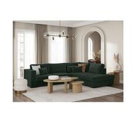 Canapé d'angle droit BELAMI XXL 6 places en velours côtelé - Vert foncé - L303 x P228 x H86cm - LOUNGITUDE