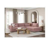 Canapé d'angle droit BELAMI XXL 6 places en velours côtelé - Vieux rose - L303 x P228 x H86cm - LOUNGITUDE