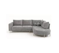 Canapé d'angle droit Best Mobilier Gabin 5 places velours texturé Gris clair 230x189x84 cm