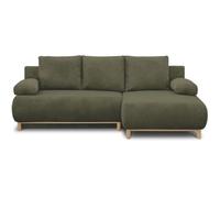 Canapé d'angle droit convertible - 3 places - MIKA - Tissu velours côtelé vert kaki - Coffre de rangement - 192 x 84 x 93 cm