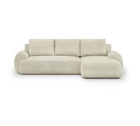 Canapé d'angle droit convertible 4/5 places MILO - Velours côtelés beige - Coffre de rangement - L 264 x H 84 x P 99/145 cm