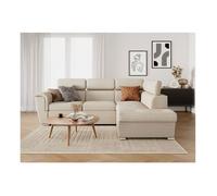 Canapé d'angle droit convertible 4 places PAOLA avec coffre en tissu - Beige - L252 x P188 x H76cm - LOUNGITUDE