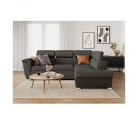 Canapé d'angle droit convertible 4 places PAOLA avec coffre en tissu - Gris foncé - L252 x P188 x H76cm - LOUNGITUDE