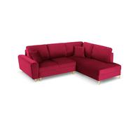 Canapé d'angle droit convertible avec coffre de rangement "Kyoto" 5 places en velours rouge