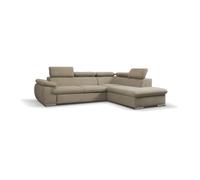 Vente-unique - Canapé d'angle Droit Convertible en Tissu Beige avec Coffre de Rangement Fabien