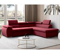 Canapé d'angle droit convertible en tissu rouge avec coffre de rangement FABIEN