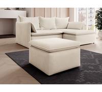 Canapé d'angle droit convertible et pouf en velours côtelé beige TEODORA
