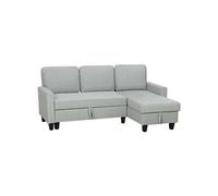 HOMCOM Canapé d'angle convertible réversible, canapé-lit 3 places 197 cm, méridienne, coffre de rangement, coussins lavables, tissu aspect lin, sofa moderne pour salon, bureau, appartement, gris clair