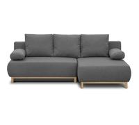 Canapé d'angle droit convertible MIKA 3 places - Tissu gris clair - Coffre de rangement - L218 x P98/145 x H84 cm