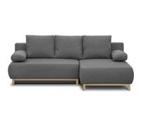 Mika Canapé d'angle droit convertible 3 places – Tissu gris clair – Coffre – L218×P98/145×H84 cm