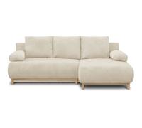 Canapé d'angle droit convertible MIKA 3 places - Velours côtelé beige - Coffre de rangement - L218 x P98/145 x H84 cm