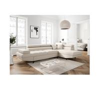 Canapé d'angle droit convertible RIO Scandinave avec coffre en tissu - Beige, Pieds noir - L271 x P192 x H70cm - LOUNGITUDE