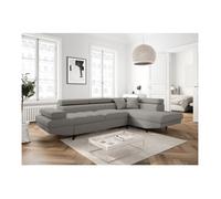 Canapé d'angle droit convertible RIO Scandinave avec coffre en tissu - Gris clair, Pieds noir - L271 x P192 x H70cm - LOUNGITUDE