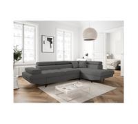Canapé d'angle droit convertible RIO Scandinave avec coffre en tissu - Gris foncé, Pieds noir - L271 x P192 x H70cm - LOUNGITUDE