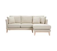 Canapé d'angle droit déhoussable 4 places en tissu beige et bois clair OSLO