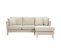 Canapé d'angle droit déhoussable 4 places en tissu beige et bois clair OSLO