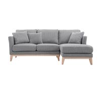 Canapé d'angle droit déhoussable scandinave 4 places en tissu gris clair et bois clair OSLO