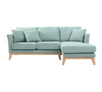 Canapé d'angle droit déhoussable scandinave 4 places en tissu vert lagon et bois clair OSLO