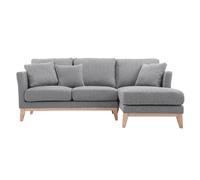Canapé d'angle droit déhoussable scandinave 4 places en tissu gris clair et bois clair OSLO