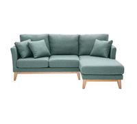 Canapé d'angle droit déhoussable scandinave 4 places en tissu vert de gris et bois clair OSLO