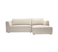 Canapé d'angle droit design en tissu effet velours texturé beige 3 places GRAMMY