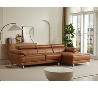Canapé d'angle droit en cuir premium camel EXCELSIORA