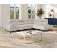 Canapé d'angle droit en tissu chenille beige MALIADA