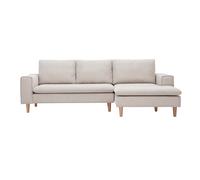 Canapé d'angle droit en tissu effet velours texturé beige et bois clair RAGNAR
