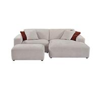 Vente-unique - Canapé d'angle Droit et Pouf en Velours côtelé Beige TIRONO de Maison Céphy