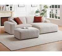 Canapé d'angle droit et pouf en velours côtelé beige TIRONO de Maison Céphy