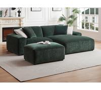 Canapé d'angle droit et pouf en velours côtelé vert sapin TIRONO de Maison Céphy
