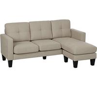 HOMCOM Canapé d'angle 3 Places méridienne réversible Droite ou Gauche, Salon, Grand Confort, Dossier capitonné, Beige